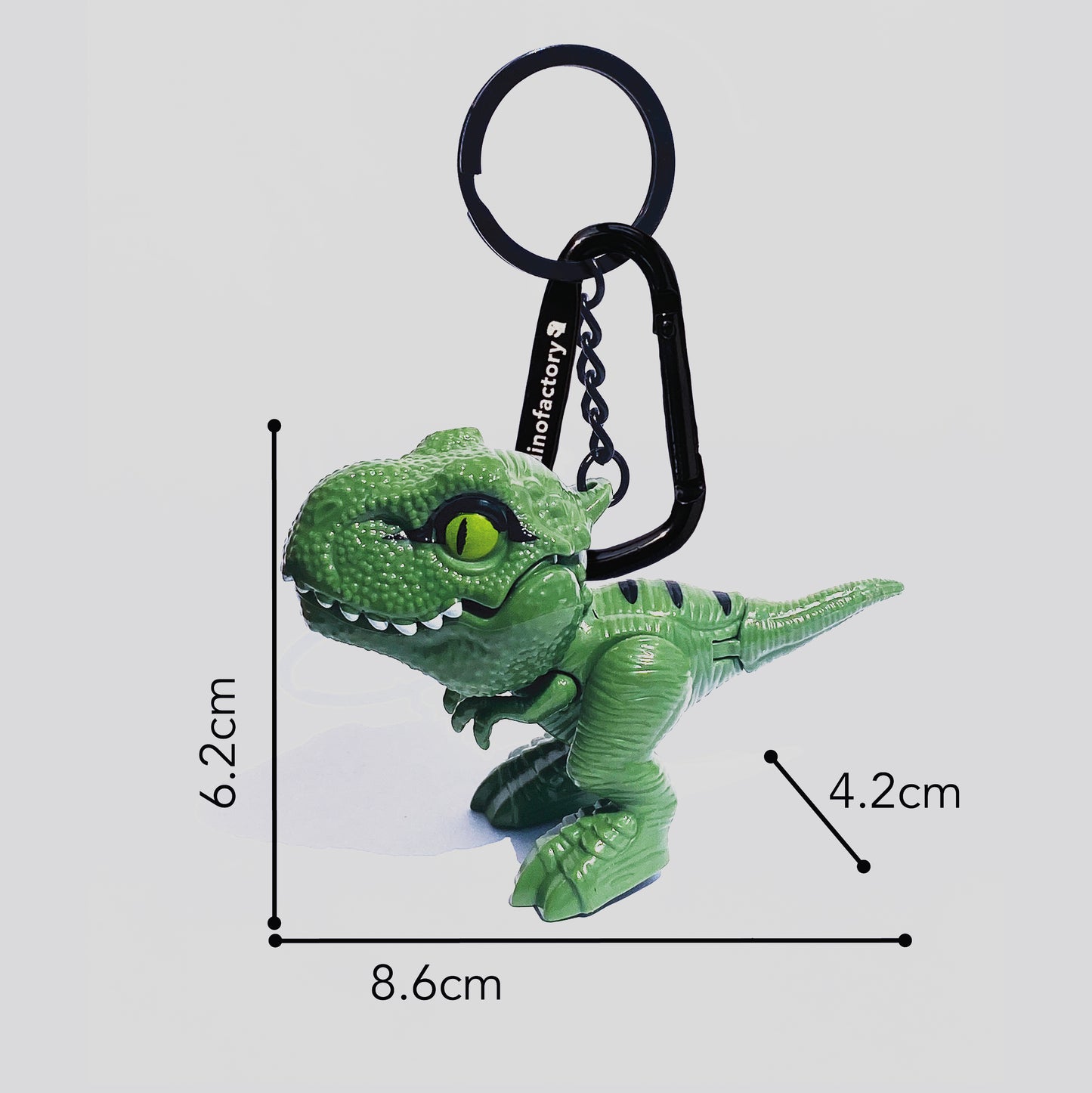 Trex dinosaur Key Chain 2 inch Carabiner Clip (Green + Gray)