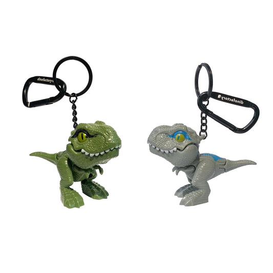 Trex dinosaur Key Chain 2 inch Carabiner Clip (Green + Gray)